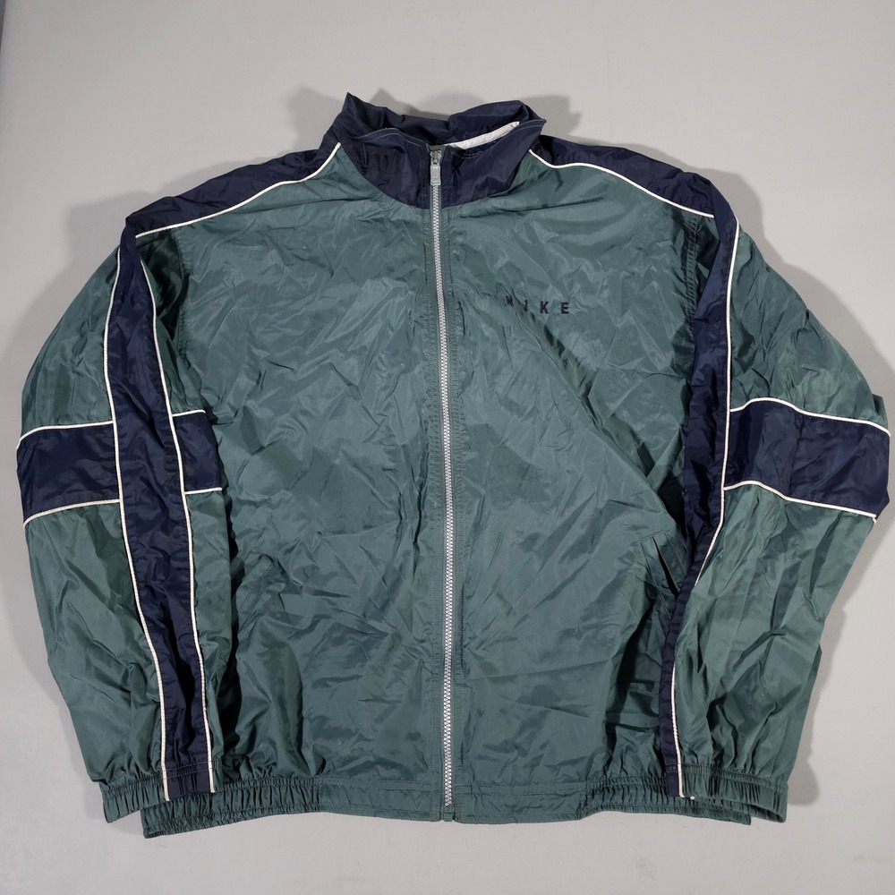 Nike‎ Windbreaker Jacket Mens XL Green Navy Blue Vintage Colorblock Full Zip